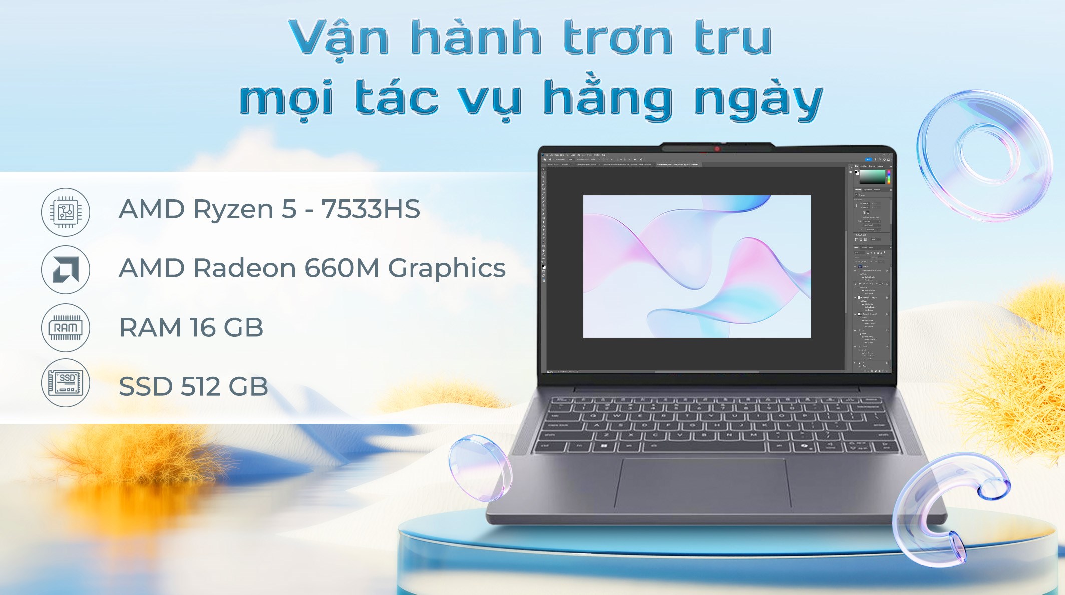 Laptop Lenovo IdeaPad Slim 3 14ARP10 - 83K6000AVN (R5 7533HS, 16GB, 512GB, WUXGA, Win11)