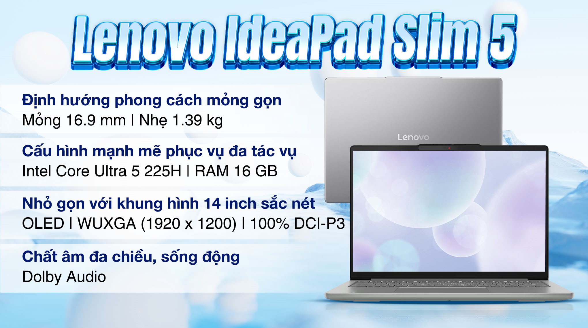 Laptop Lenovo IdeaPad Slim 5 OLED 14IAH10 - 83NC001VVN (Ultra 5 225H, 16GB, 512GB, WUXGA OLED, Win11)