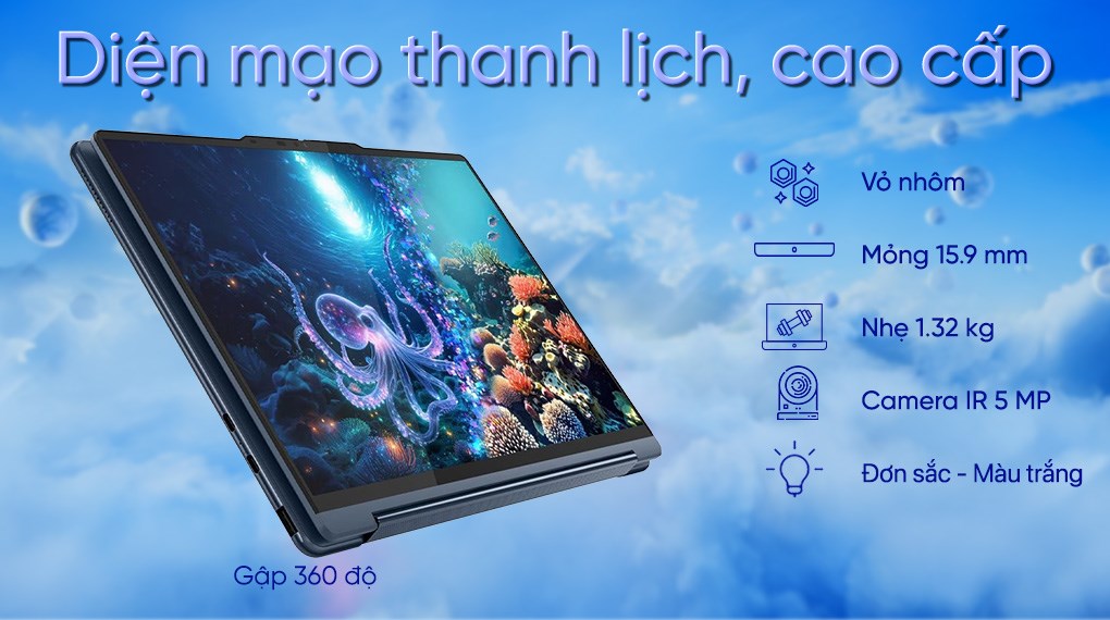 Laptop Lenovo Yoga 9 2n1 OLED 14ILL10 - 83LC002LVN (Ultra 7 258V, 32GB, 1TB, WQUXGA OLED, Cảm ứng, OfficeH24+365, Win11) - 2