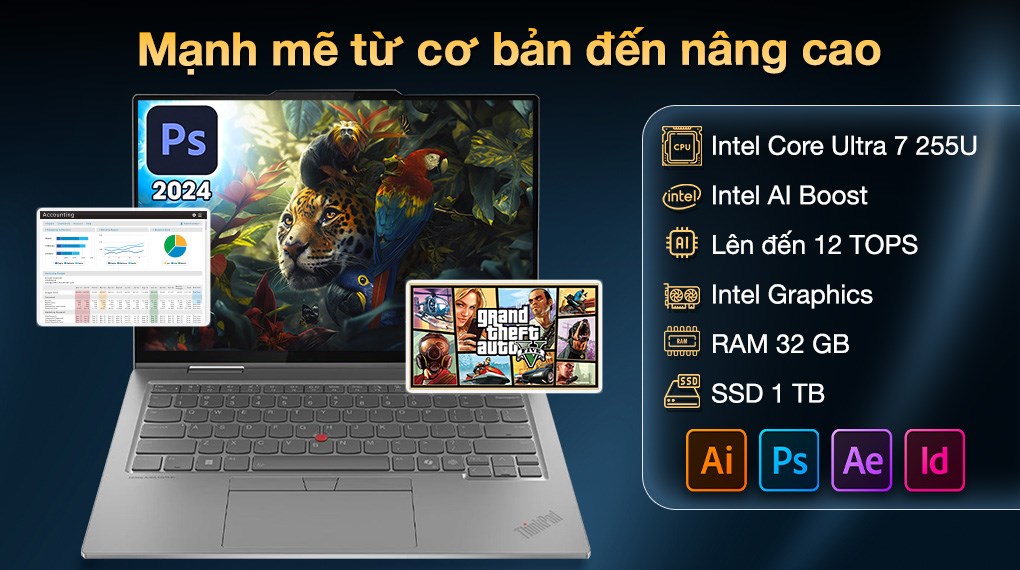 Laptop Lenovo ThinkPad X1 2in1 Gen 10 - 21Q0003JVN (Ultra 7 255U, 32GB, 1TB, WUXGA, Cảm ứng, Win11Pro)