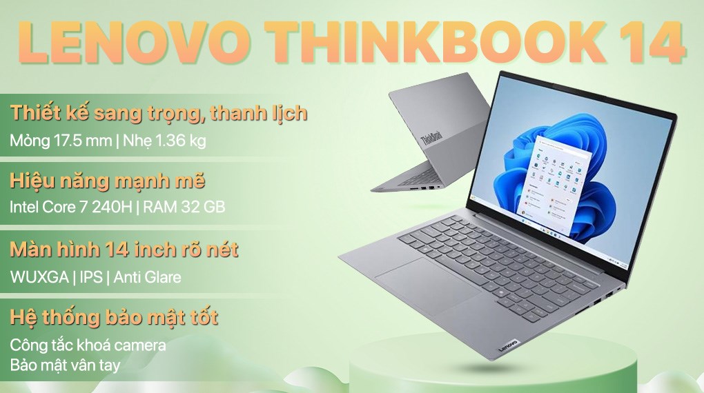 Laptop Lenovo ThinkBook 14 - 21SG007VVN (Core 7 240H, 32GB, 1TB, WUXGA, Win11)