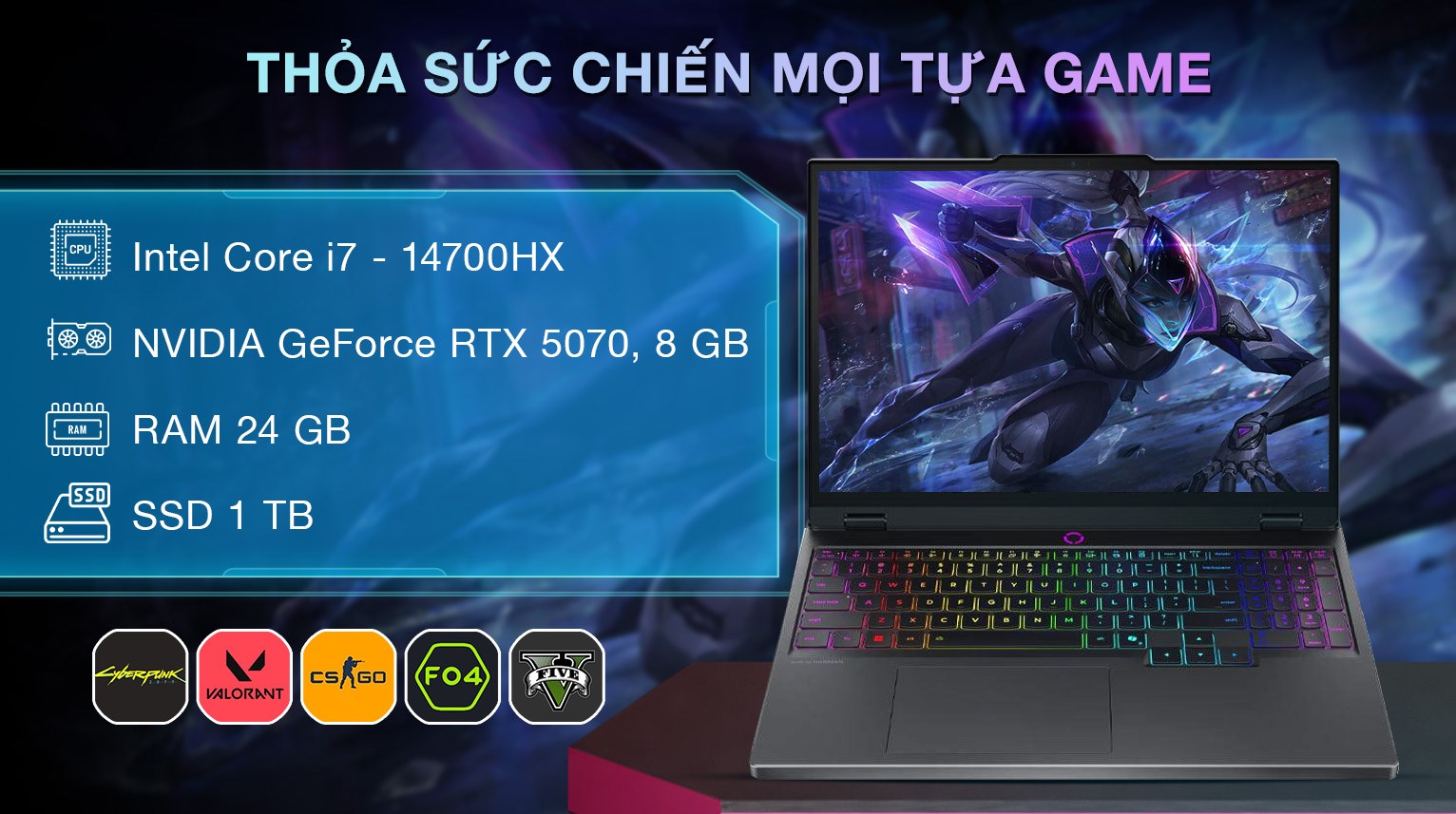 Laptop Lenovo Gaming Legion 5 15IRX10 - 83LY004GVN (i7 14700HX, 24GB, 1TB, RTX 5070 8GB, WQXGA OLED 165Hz, OfficeH24, Win11)