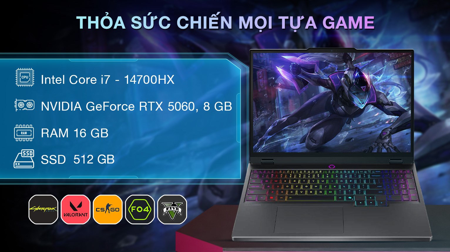 Laptop Lenovo Gaming Legion 5 15IRX10 - 83LY00HWVN (i7 14700HX, 16GB, 512GB, RTX 5060 8GB, WQXGA OLED 165Hz, OfficeH24, Win11)