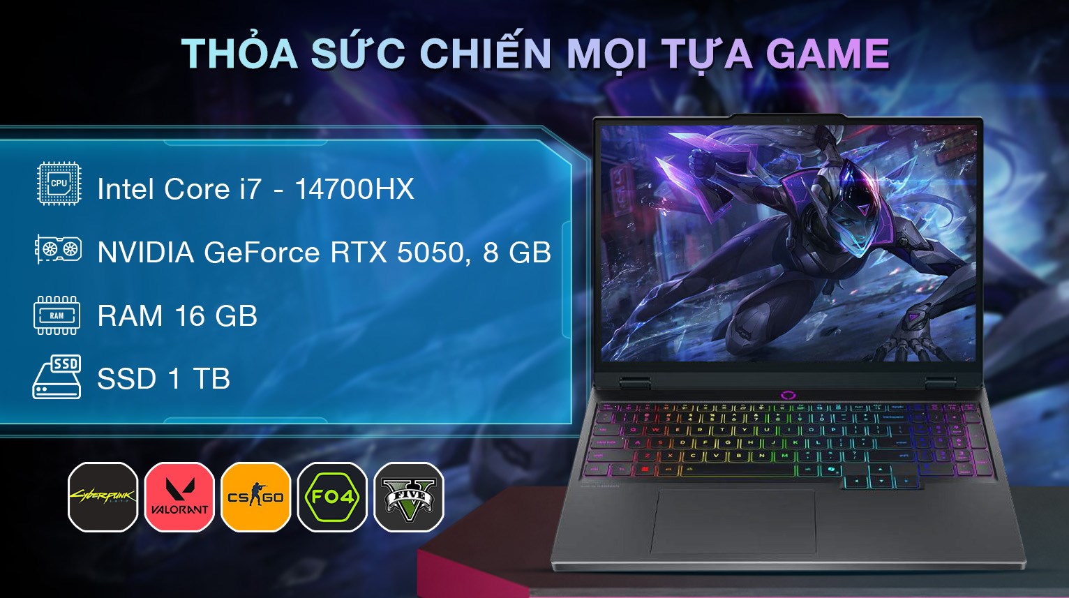 Laptop Lenovo Gaming Legion 5 15IRX10 - 83LY00HYVN (i7 14700HX, 16GB, 1TB, RTX 5050 8GB, WQXGA 165Hz, OfficeH24, Win11)