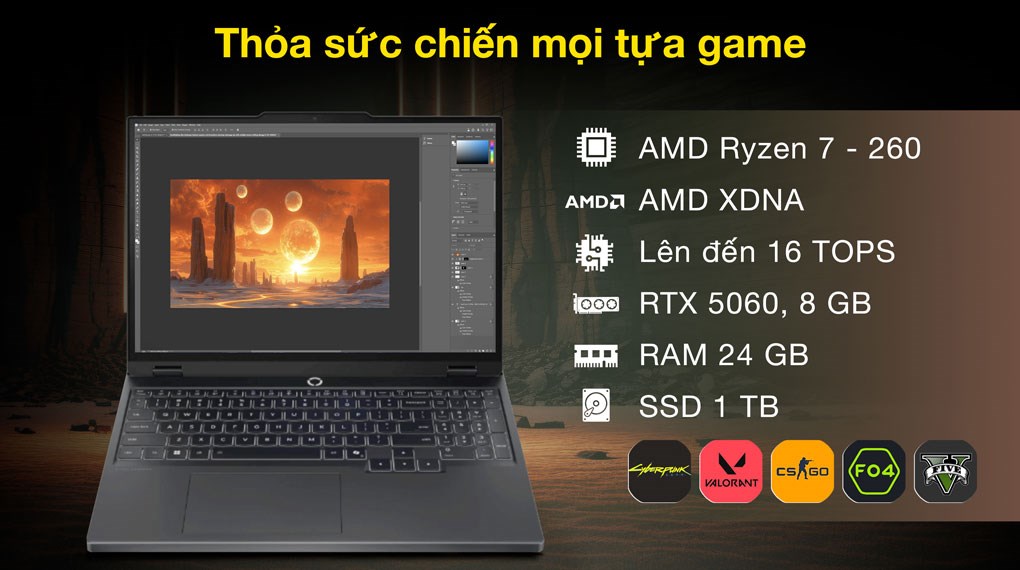 Laptop Lenovo Gaming Legion 5 15AHP10 - 83M00030VN (R7 260, 24GB, 1TB, RTX 5060 8GB, WQXGA OLED 165Hz, OfficeH24, Win11)