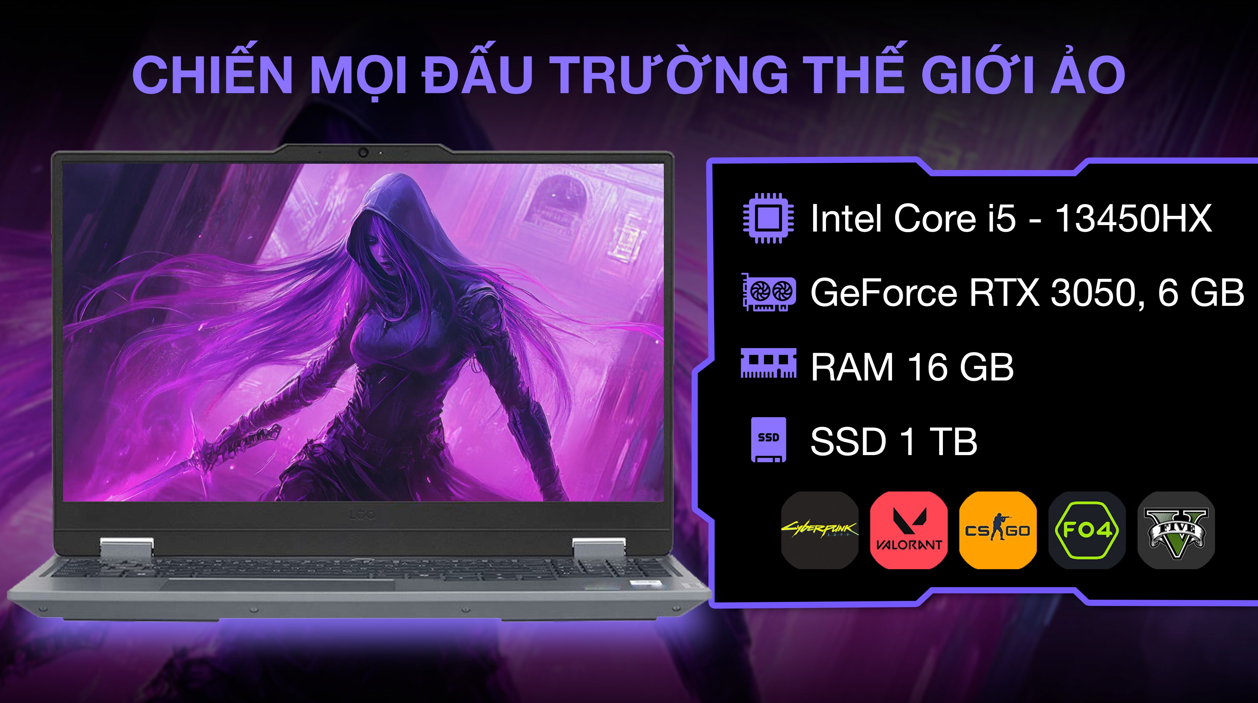 Laptop Lenovo Gaming LOQ 15IRX9 - 83DV01ANVN (i5 13450HX, 16GB, 1TB, RTX 3050 6GB, Full HD 144Hz, Win11)