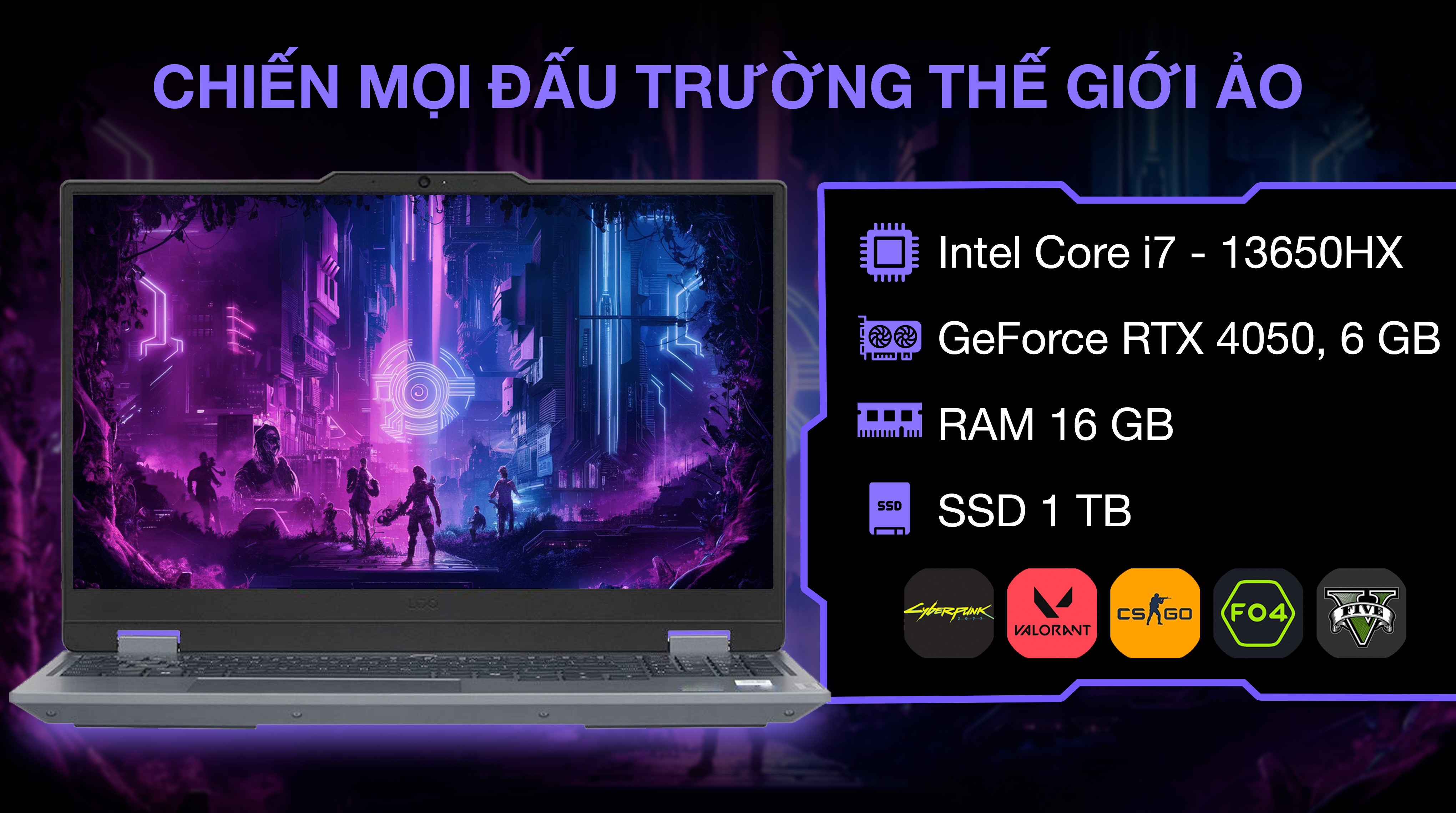 Laptop Lenovo Gaming LOQ 15IRX9 - 83DV01AMVN (i7 13650HX, 16GB, 1TB, RTX 4050 6GB, Full HD 144Hz, Win11)