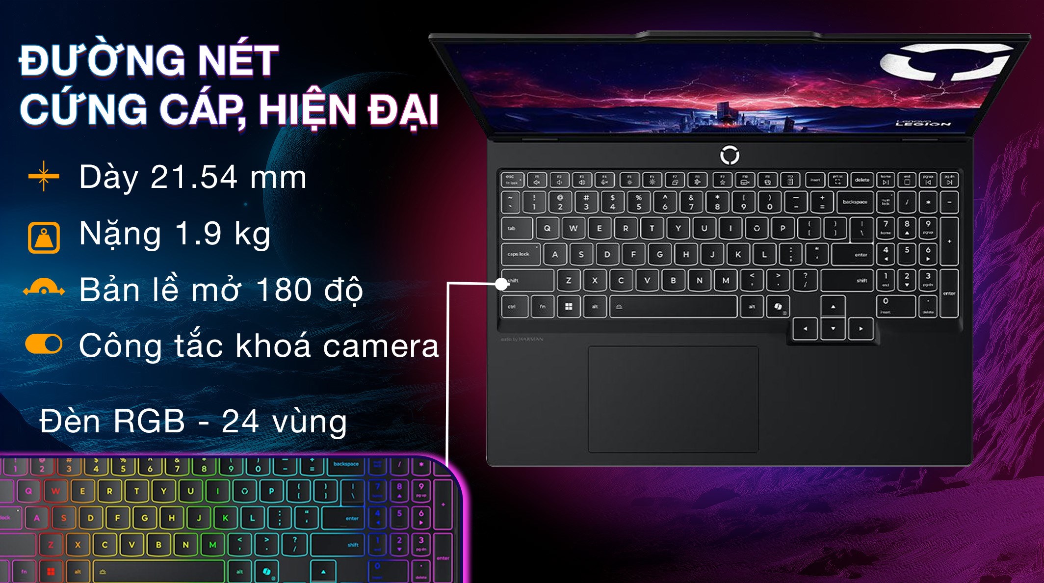 Laptop Lenovo Gaming Legion 5 15AHP10 - 83M0002YVN (R7 260, 16GB, 512GB, RTX 5050 8GB, WQXGA OLED 165Hz, Win11)