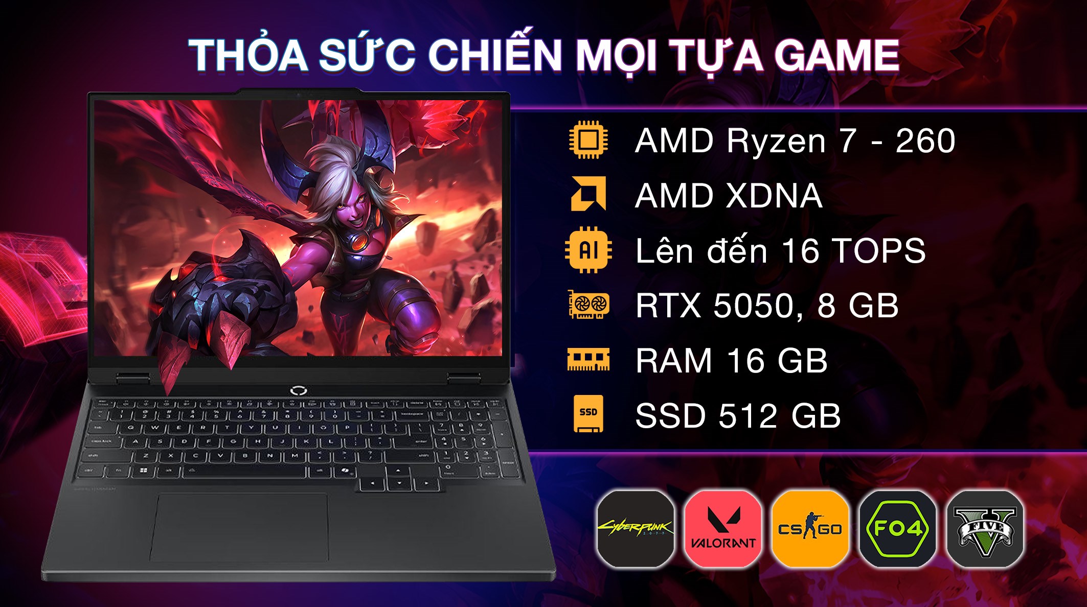 Laptop Lenovo Gaming Legion 5 15AHP10 - 83M0002YVN (R7 260, 16GB, 512GB, RTX 5050 8GB, WQXGA OLED 165Hz, Win11)