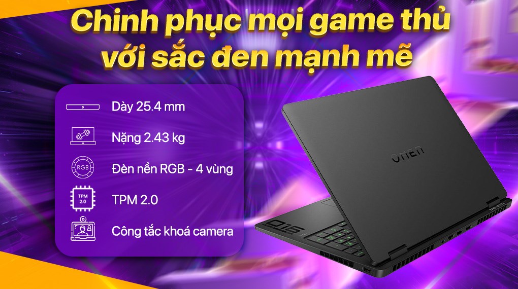 Laptop HP Gaming OMEN 16 am0176TX - BX9D3PA (Ultra 7 255H, 16GB, 512GB, RTX 5060 8GB, WUXGA 165Hz, Win11)