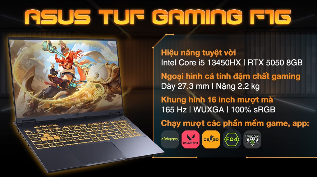 Laptop Asus TUF Gaming FX608JH - RV039W (i5 13450HX, 16GB, 1TB, RTX 5050 8GB, WUXGA 165Hz, Win11)