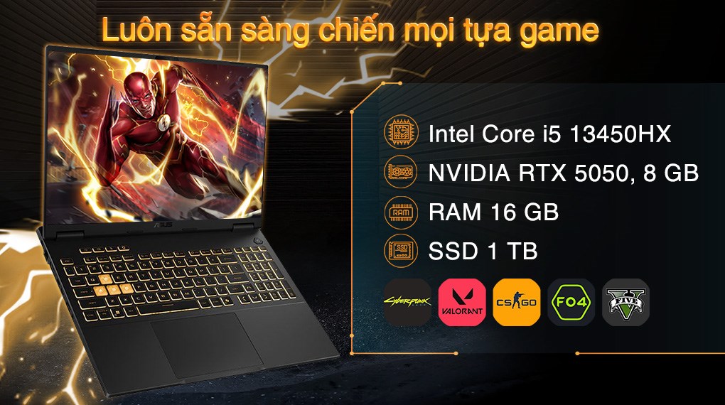 Laptop Asus TUF Gaming FX608JH - RV039W (i5 13450HX, 16GB, 1TB, RTX 5050 8GB, WUXGA 165Hz, Win11)
