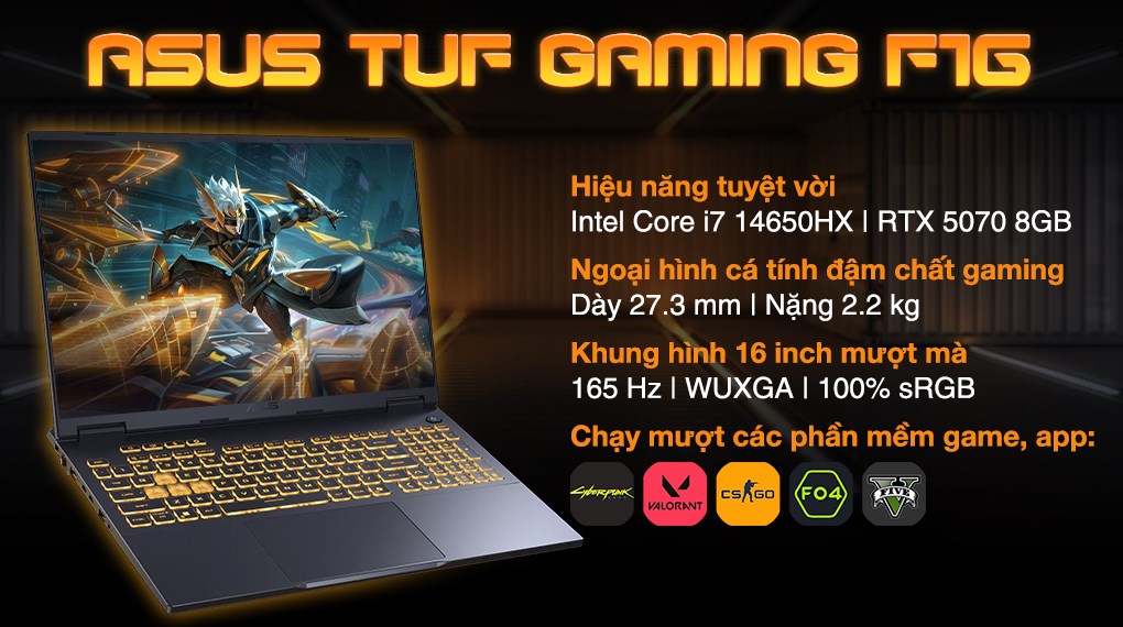 Laptop Asus TUF Gaming FX608JPR - RV044W (i7 14650HX, 16GB, 1TB, RTX 5070 8GB, WUXGA 165Hz, Win11)