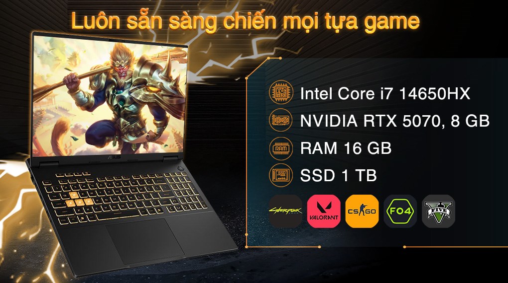 Laptop Asus TUF Gaming FX608JPR - RV044W (i7 14650HX, 16GB, 1TB, RTX 5070 8GB, WUXGA 165Hz, Win11)