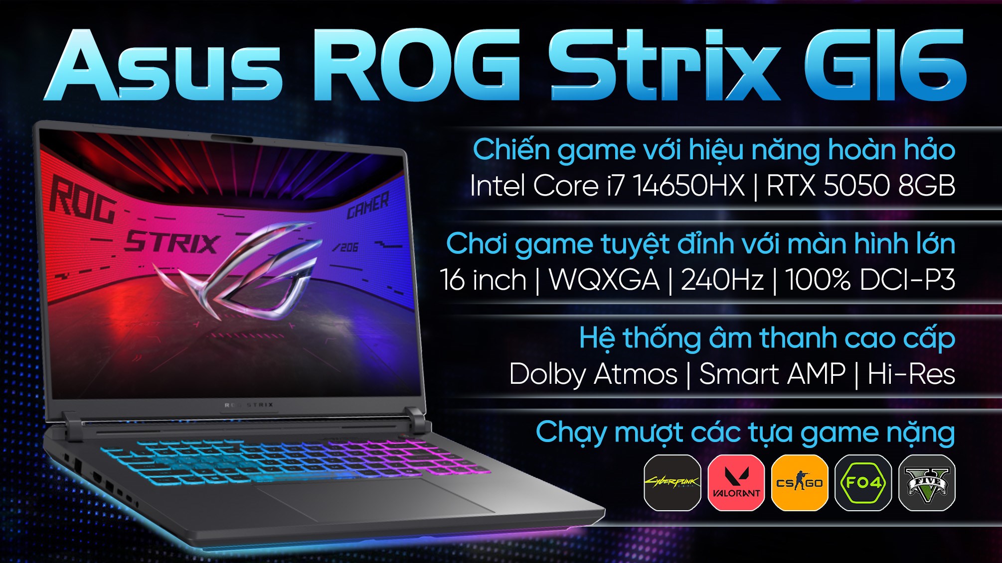 Laptop Asus Gaming ROG Strix G16 G615JHR - S5069W (i7 14650HX, 32GB, 1TB, RTX 5050 8GB, WQXGA 240Hz, Win11)