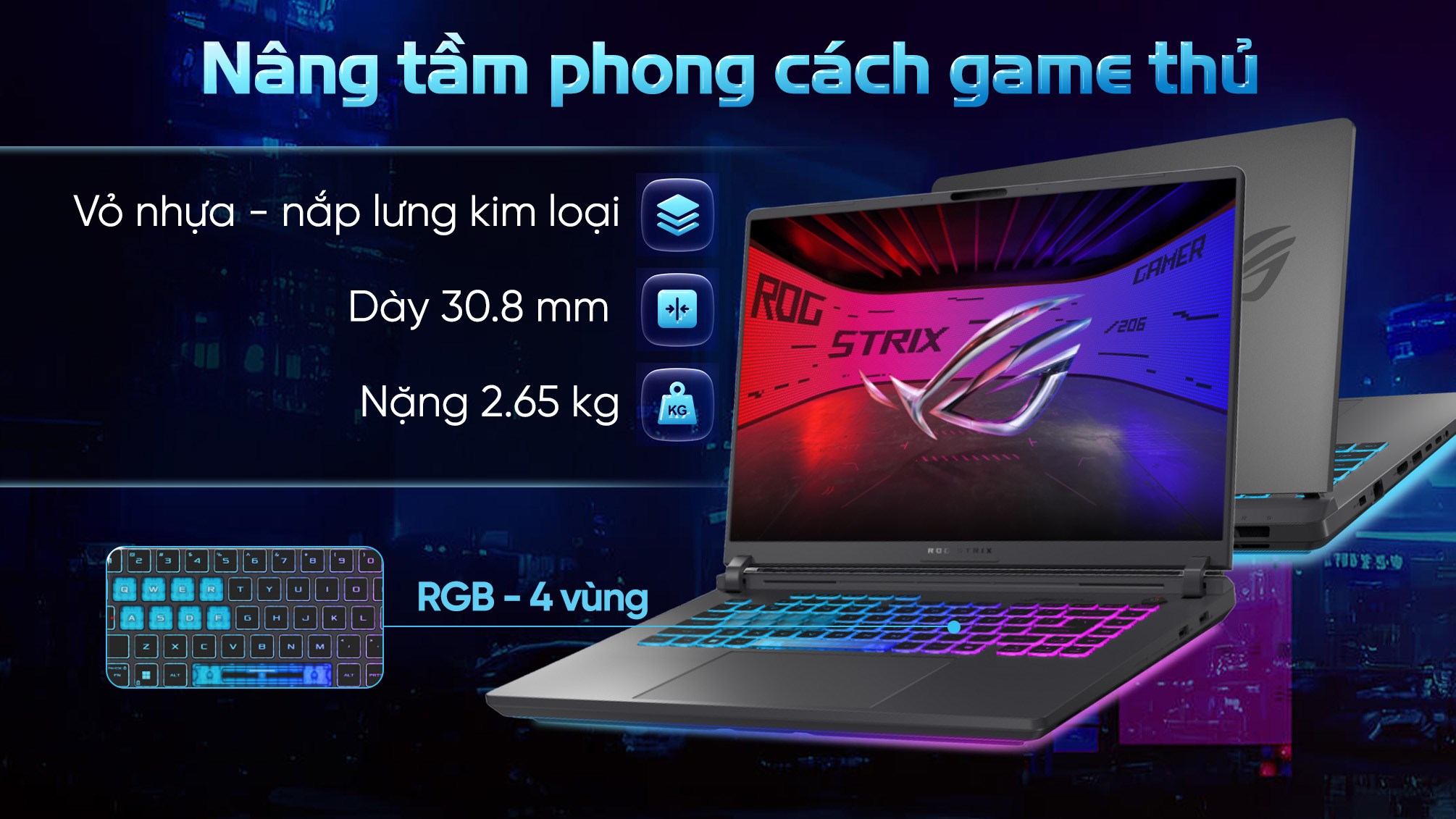 Laptop Asus Gaming ROG Strix G16 G615JHR - S5069W (i7 14650HX, 32GB, 1TB, RTX 5050 8GB, WQXGA 240Hz, Win11)