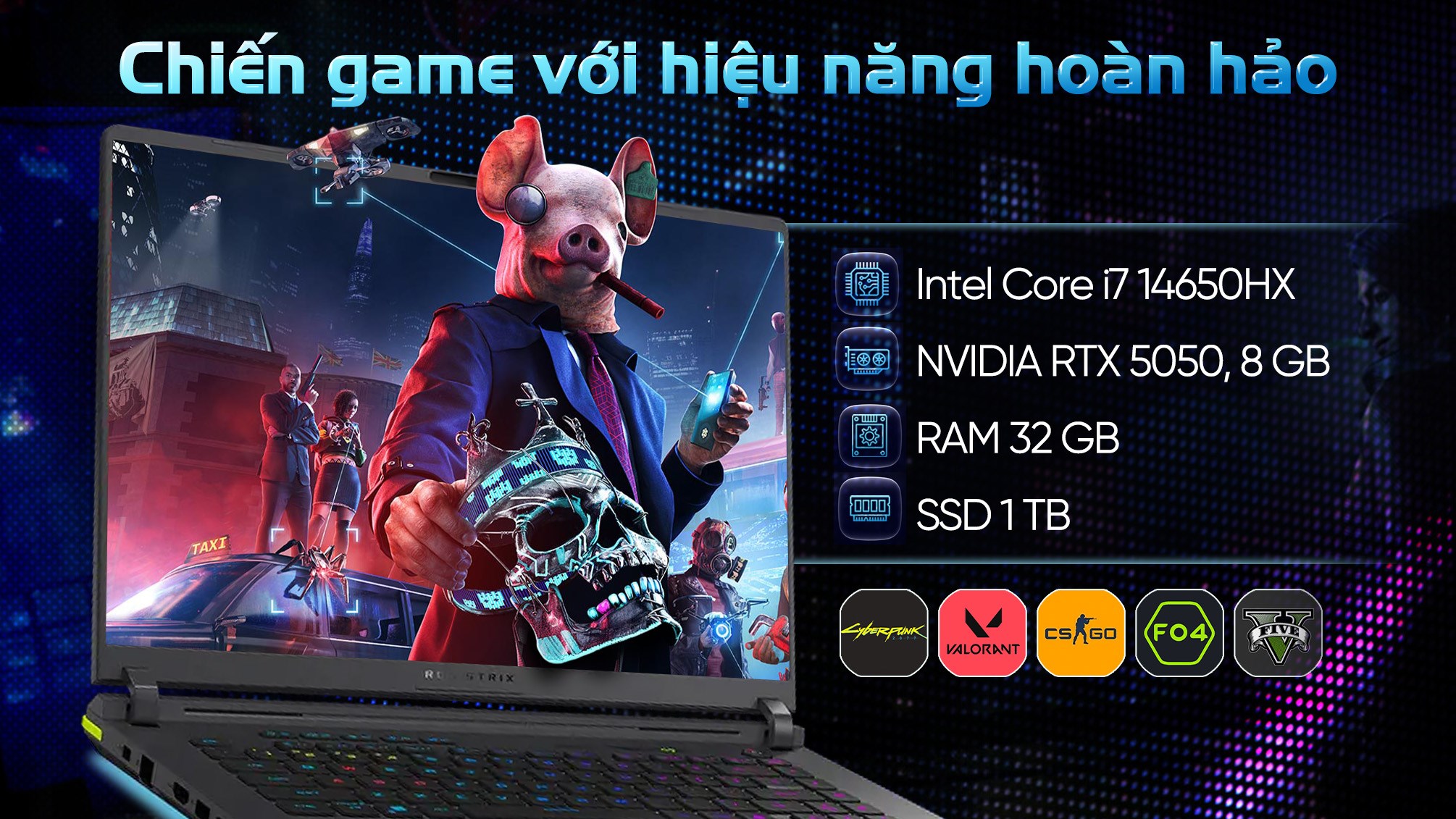 Laptop Asus Gaming ROG Strix G16 G615JHR - S5069W (i7 14650HX, 32GB, 1TB, RTX 5050 8GB, WQXGA 240Hz, Win11)