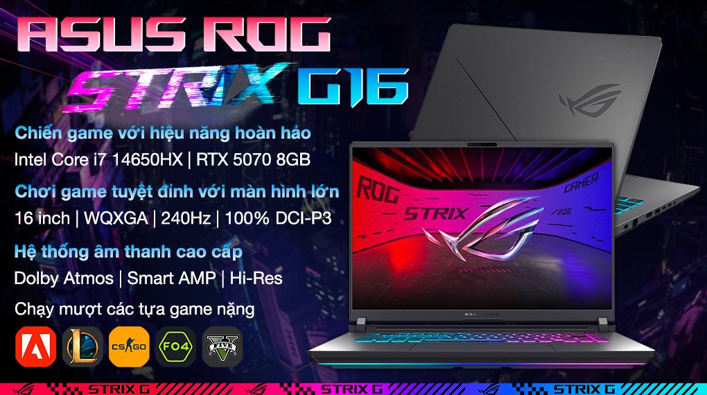 Laptop Asus ROG Strix G16 G615JPR - S5107W (i7 14650HX, 32GB, 1TB, RTX 5070 8GB, 2.5K 240Hz, Win11)