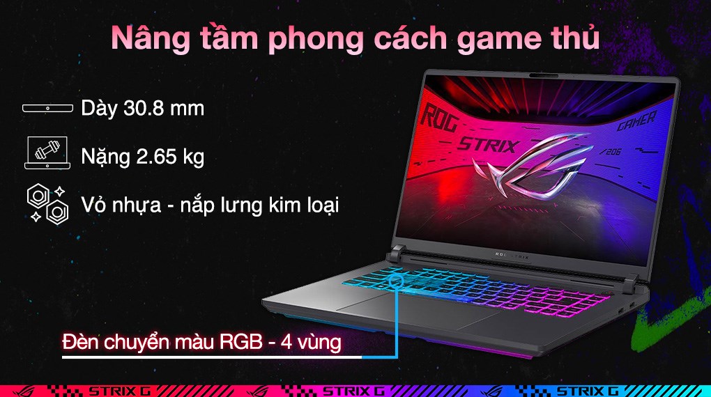 Laptop Asus Gaming ROG Strix G16 G615JPR - S5107W (i7 14650HX, 32GB, 1TB, RTX 5070 8GB, WQXGA 240Hz, Win11)