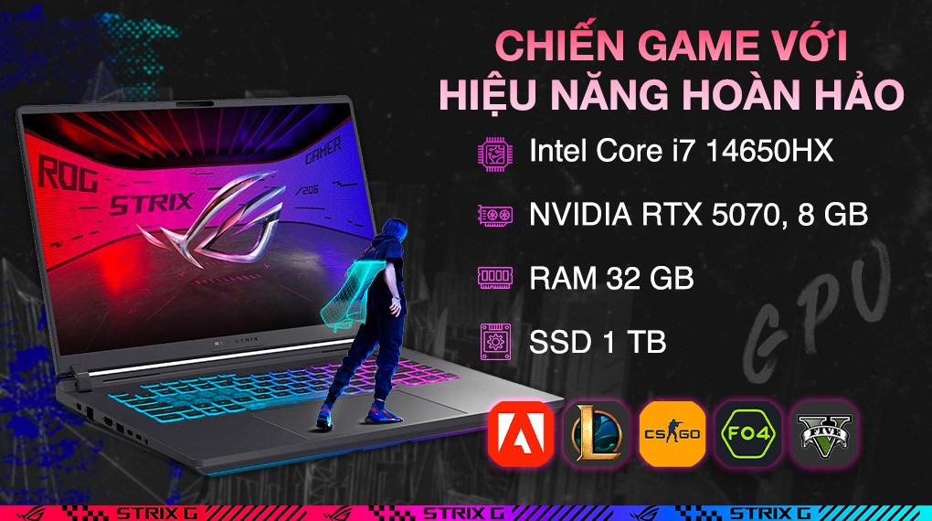 Laptop Asus Gaming ROG Strix G16 G615JPR - S5107W (i7 14650HX, 32GB, 1TB, RTX 5070 8GB, WQXGA 240Hz, Win11)