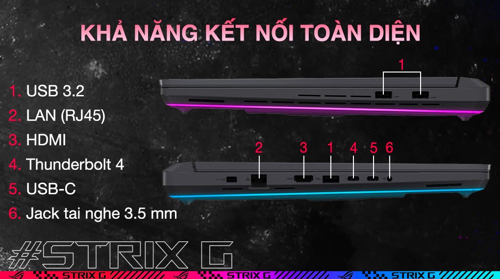 Laptop Asus Gaming ROG Strix G16 G615JPR - S5107W (i7 14650HX, 32GB, 1TB, RTX 5070 8GB, WQXGA 240Hz, Win11)