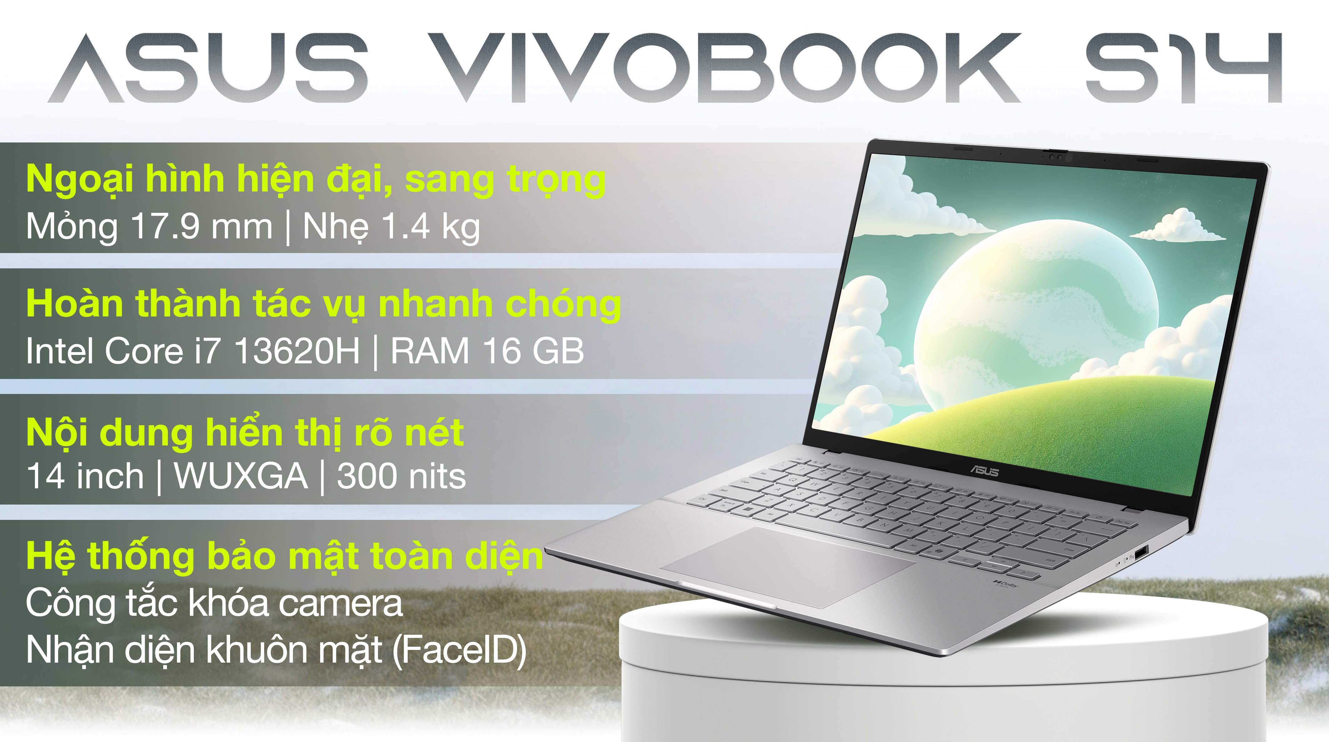 Laptop Asus Vivobook S14 S3407VA - LY053W (i7 13620H, 16GB, 512GB, WUXGA, OfficeH24+365, Win11)