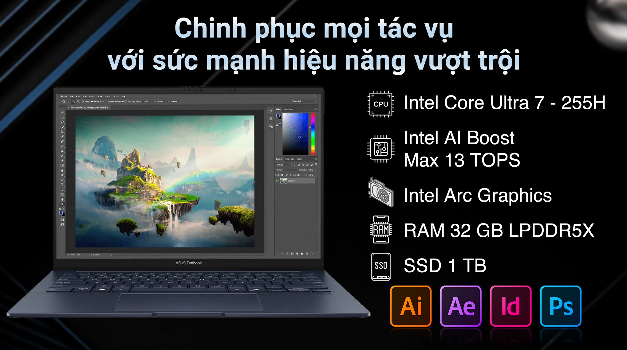 Laptop Asus Zenbook UX3405CA - PZ188WS (Ultra 7 255H, 32GB, 1TB, 3K OLED 120Hz, OfficeH24+365, Win11)