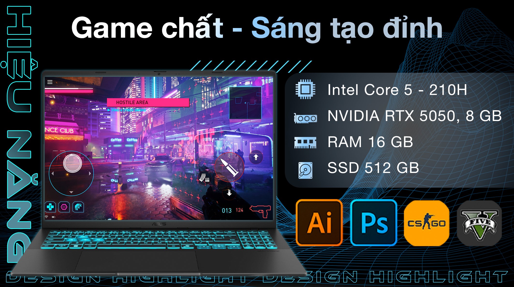 Laptop Asus Gaming V16 V3607VH - RP084W (Core 5 210H, 16GB, 512GB, RTX 5050 8GB, WUXGA 144Hz, Win11)