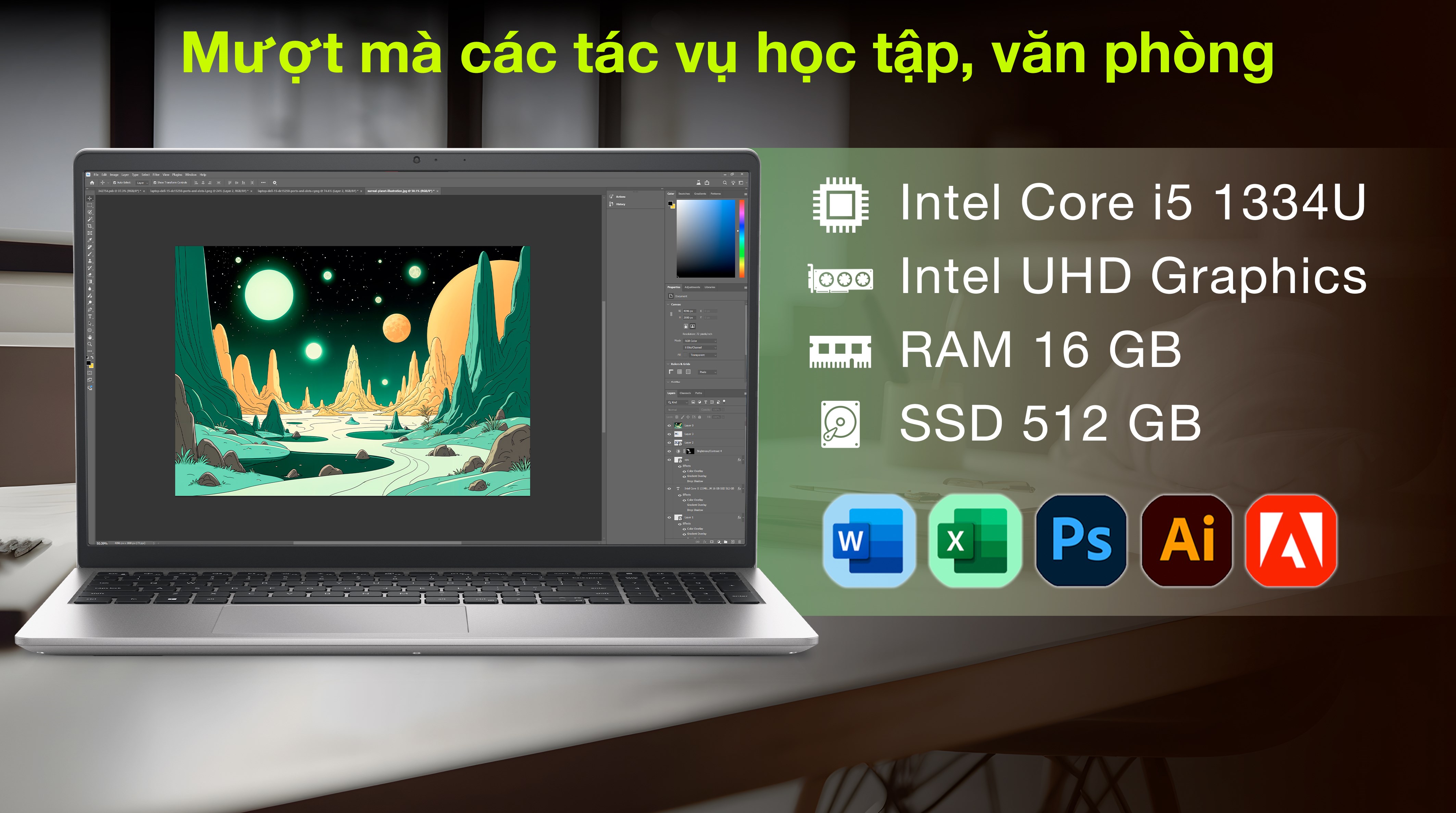 Laptop Dell 15 DC15250 - DC15250-i5U165W11SLU (i5 1334U, 16GB, 512GB, Full HD 120Hz, OfficeH24+365, Win11)