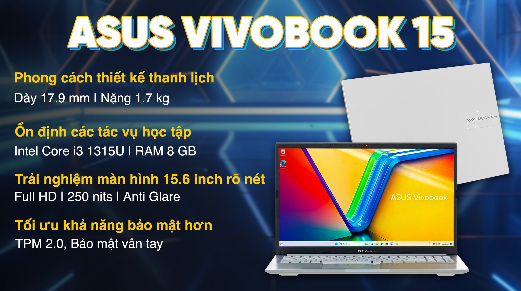 Laptop Asus Vivobook 15 X1504VA - BQ3394W (i3 1315U, 8GB, 512GB, Full HD, Win11)