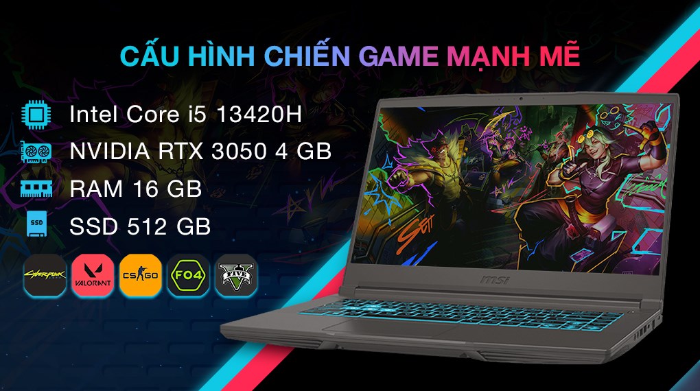 Laptop MSI Gaming Thin 15 B13UC - 3247VN_16GB (i5 13420H, 16GB, 512GB, RTX 3050 4GB, Full HD 144Hz, Win11)
