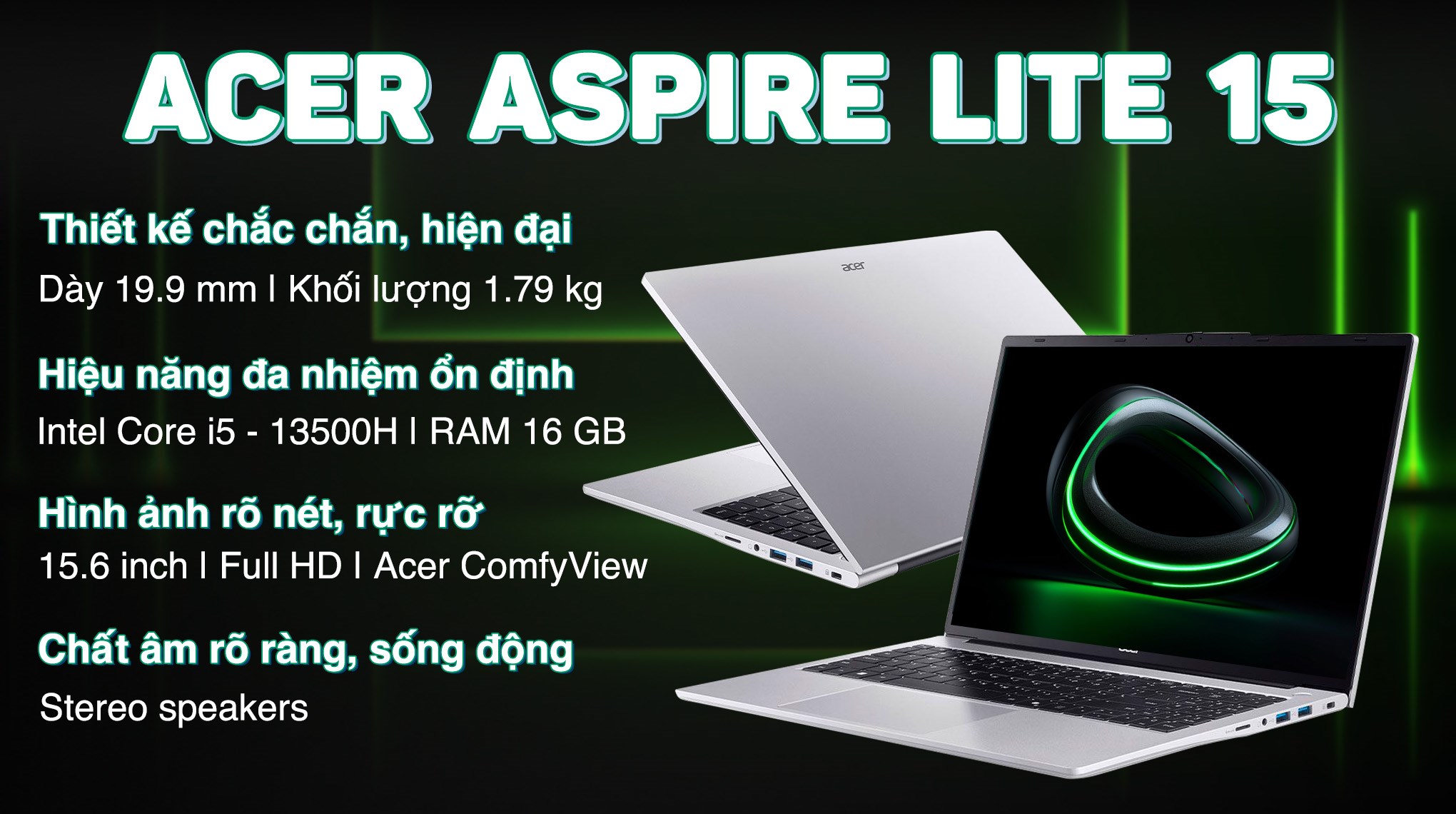 Laptop Acer Aspire Lite 15 AL15 72P 581V - NX.D4CSV.001 (i5 13500H, 16GB, 512GB, Full HD, Win11)