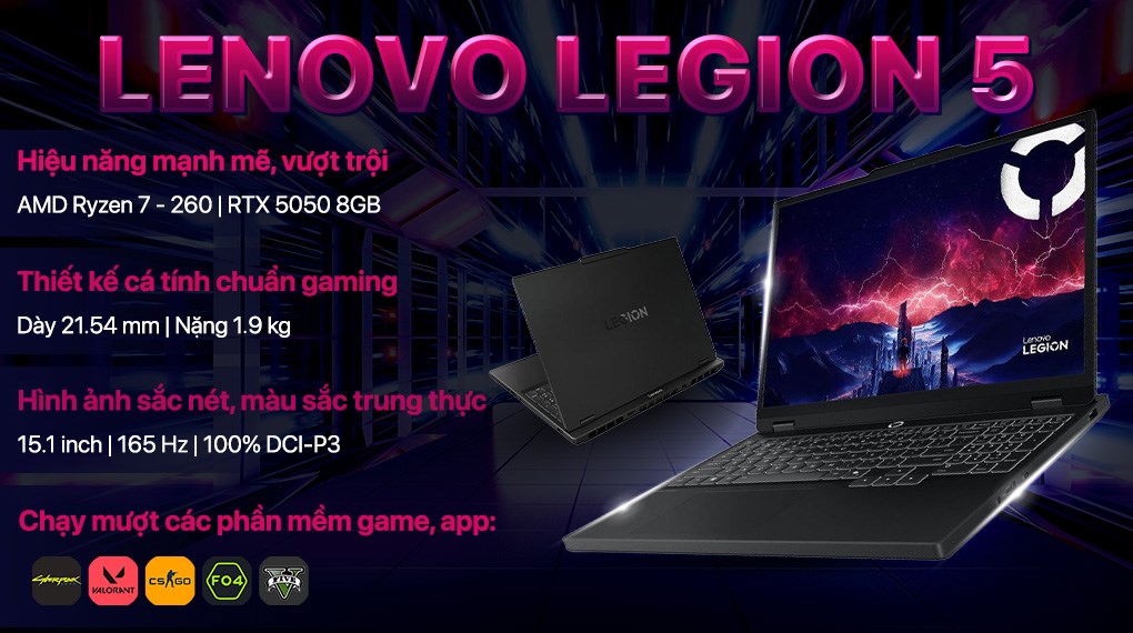 Laptop Lenovo Gaming Legion 5 15AHP10 - 83M0002XVN (R7 260/24GB, 24GB, 512GB, RTX 5050 8GB, WQXGA OLED 165Hz,OfficeH24, Win11)