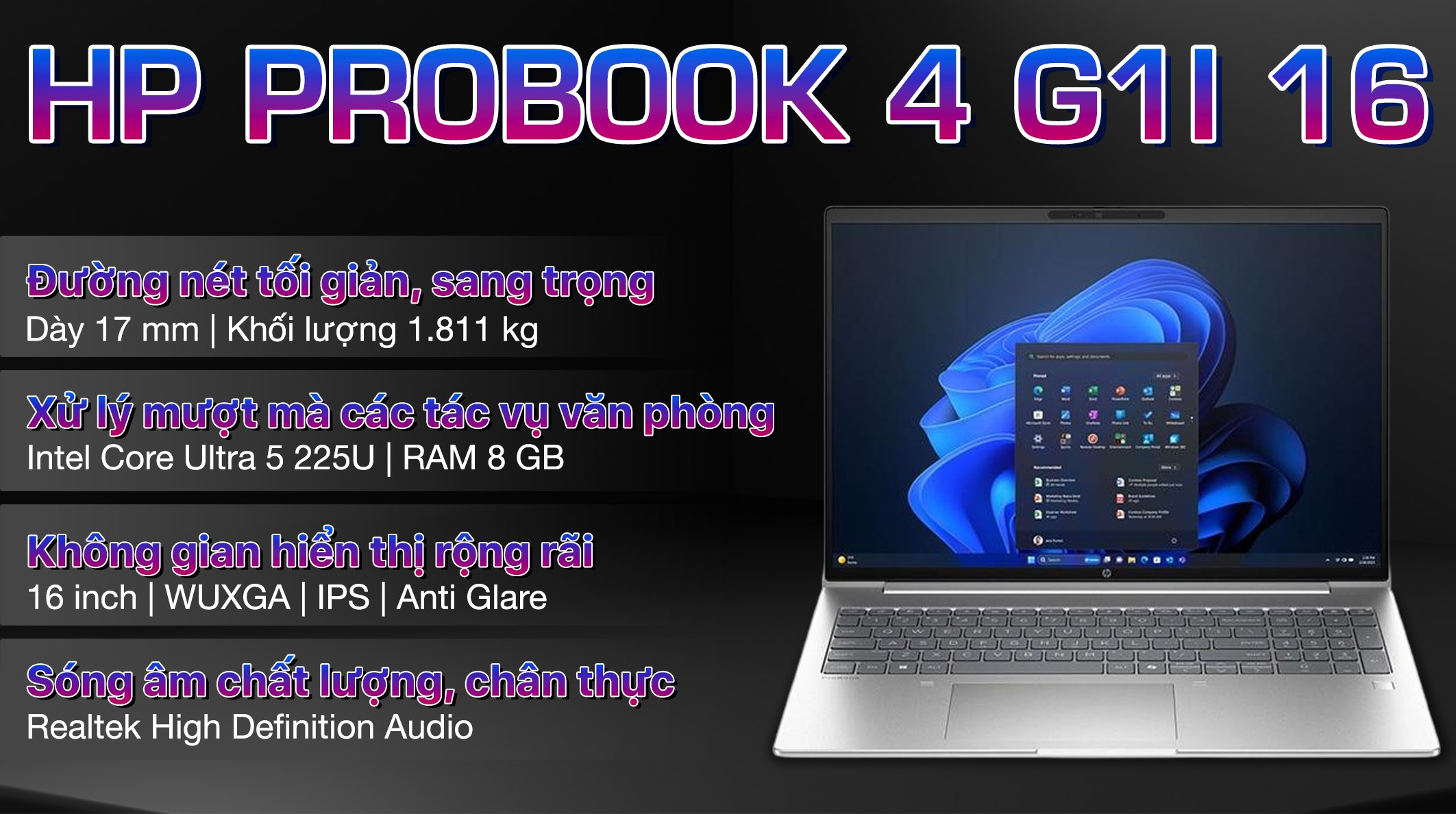 Laptop HP Probook 4 G1i 16 - BQ5D3PT (Ultra 5 225U, 8GB, 512GB, WUXGA, Win11)