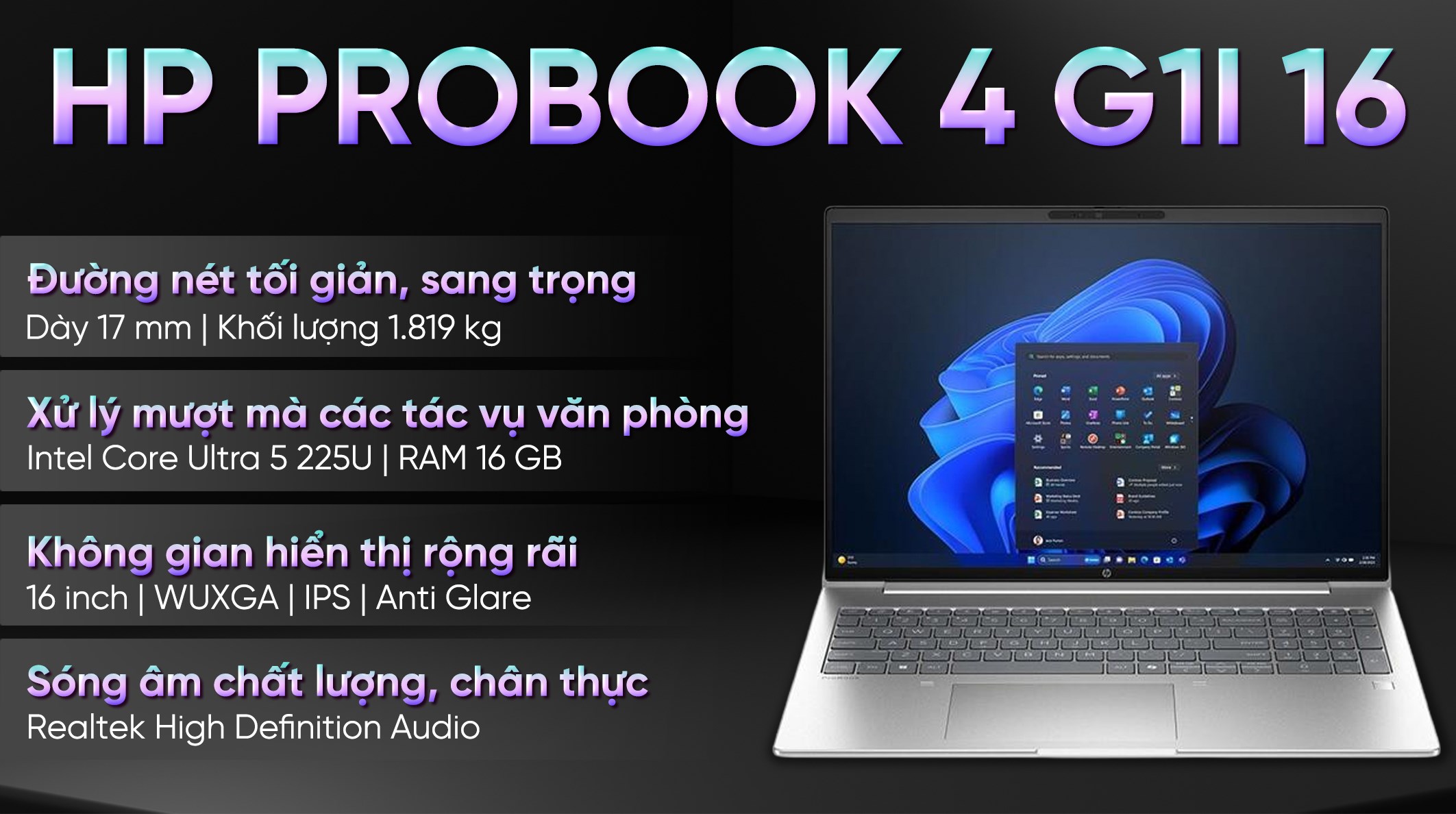 Laptop HP Probook 4 G1i 16 - BQ5D4PT (Ultra 5 225U, 16GB, 512GB, WUXGA, Win11)