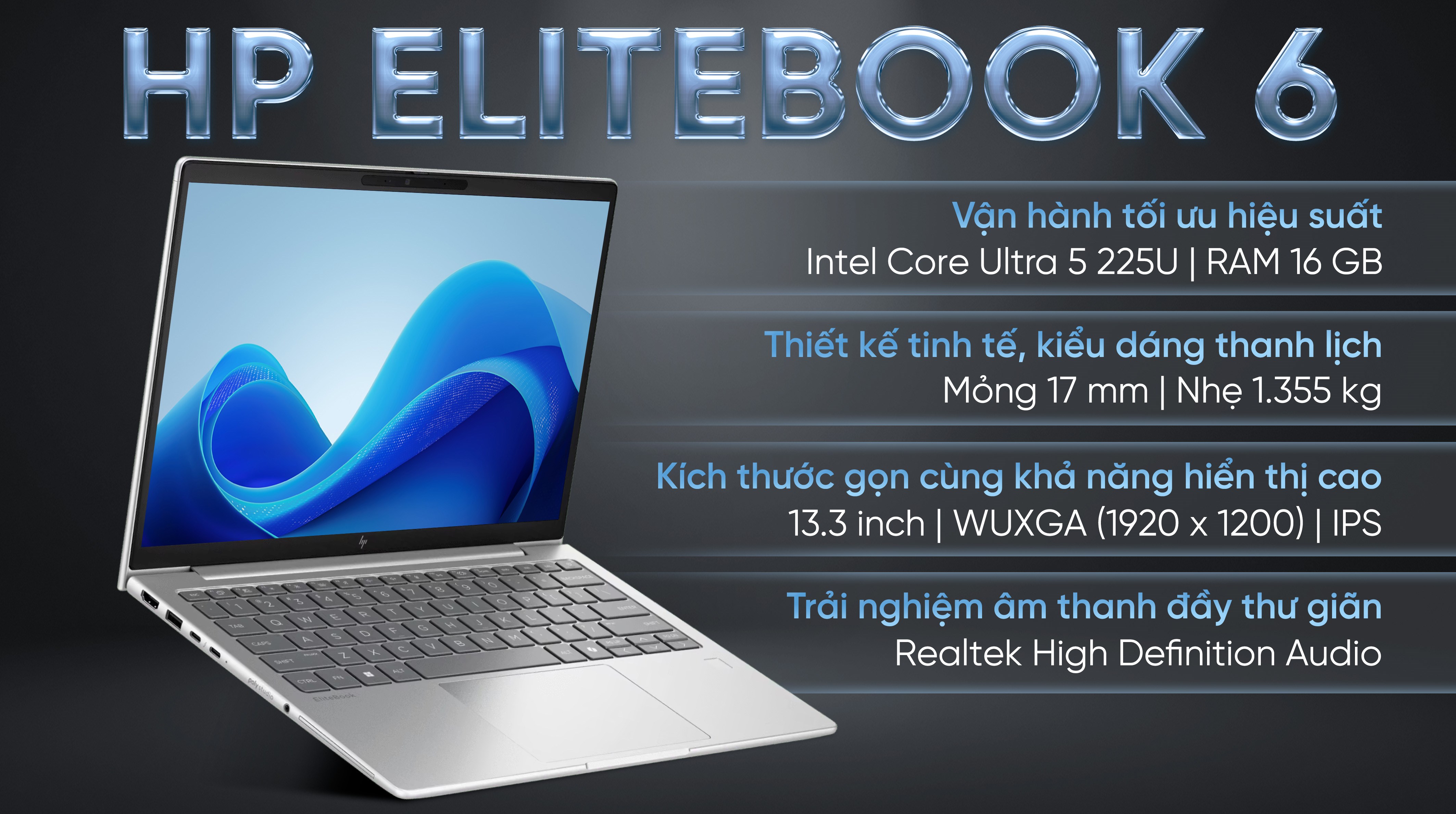 Laptop HP EliteBook 6 G1i 13 - BQ9L8PT (Ultra 5 225U, 16GB, 512GB, WUXGA, Win11)