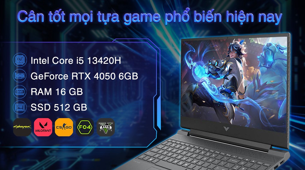 Laptop HP Gaming VICTUS 15 fa2732TX - B85LPPA (i5 13420H, 16GB, 512GB, RTX 4050 6GB, Full HD 144Hz, Win11)