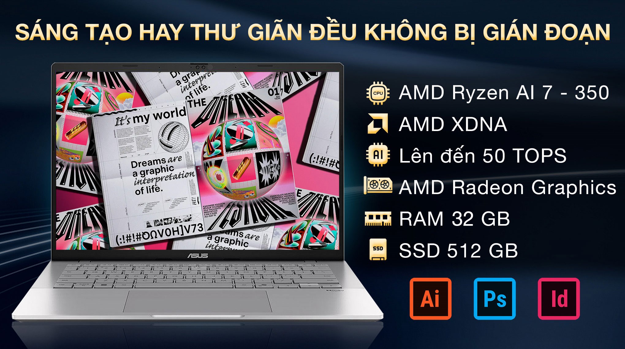 Laptop Asus Vivobook S14 M3407KA - SF032WS (R7 AI 350, 32GB, 512GB, WUXGA OLED, OfficeH24+365, Win11)