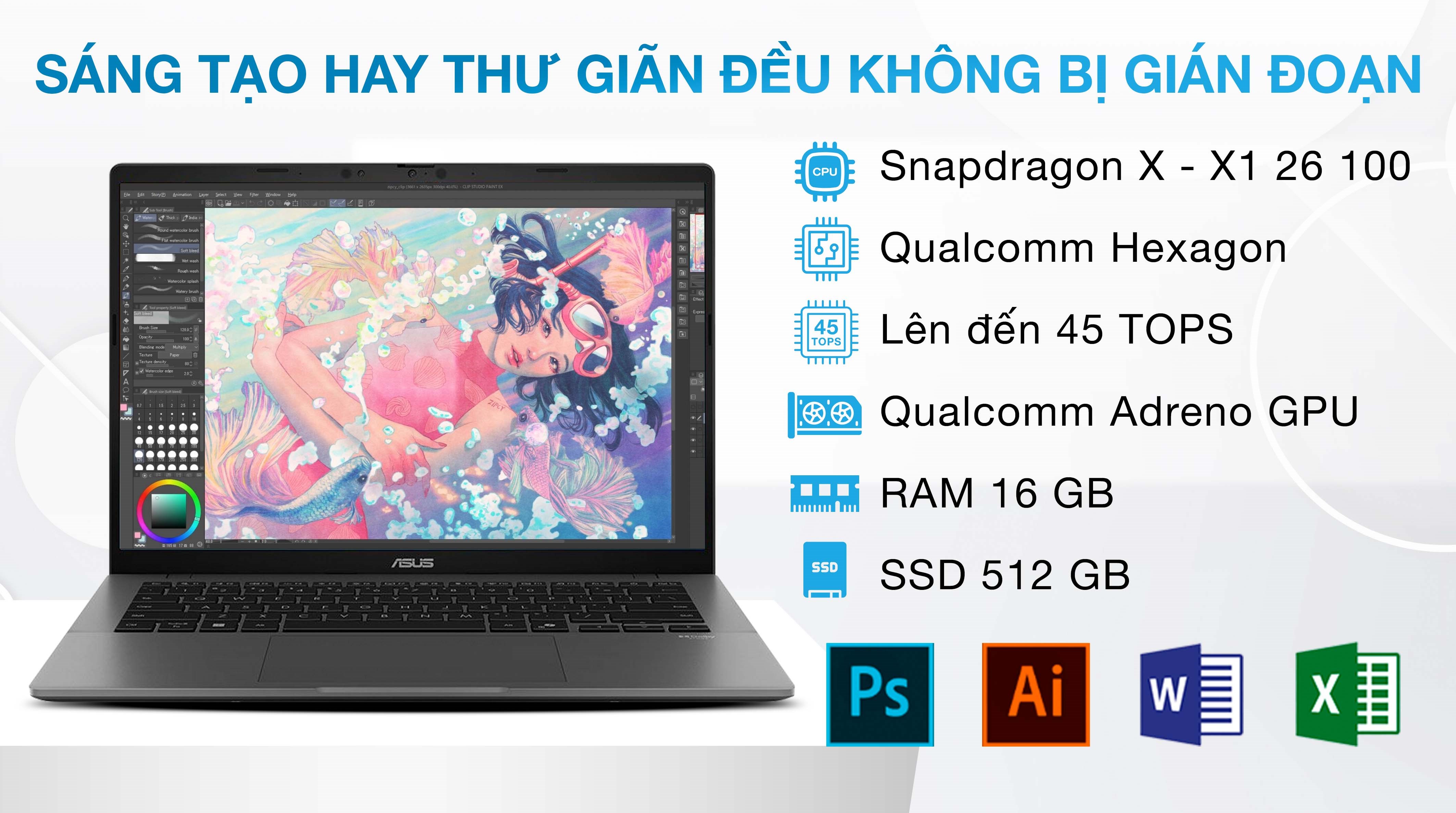 Laptop Asus Vivobook S14 S3407QA - SF043WS (X1 26 100, 16GB, 512GB, WUXGA OLED, OfficeH24+365, Win11) - 3