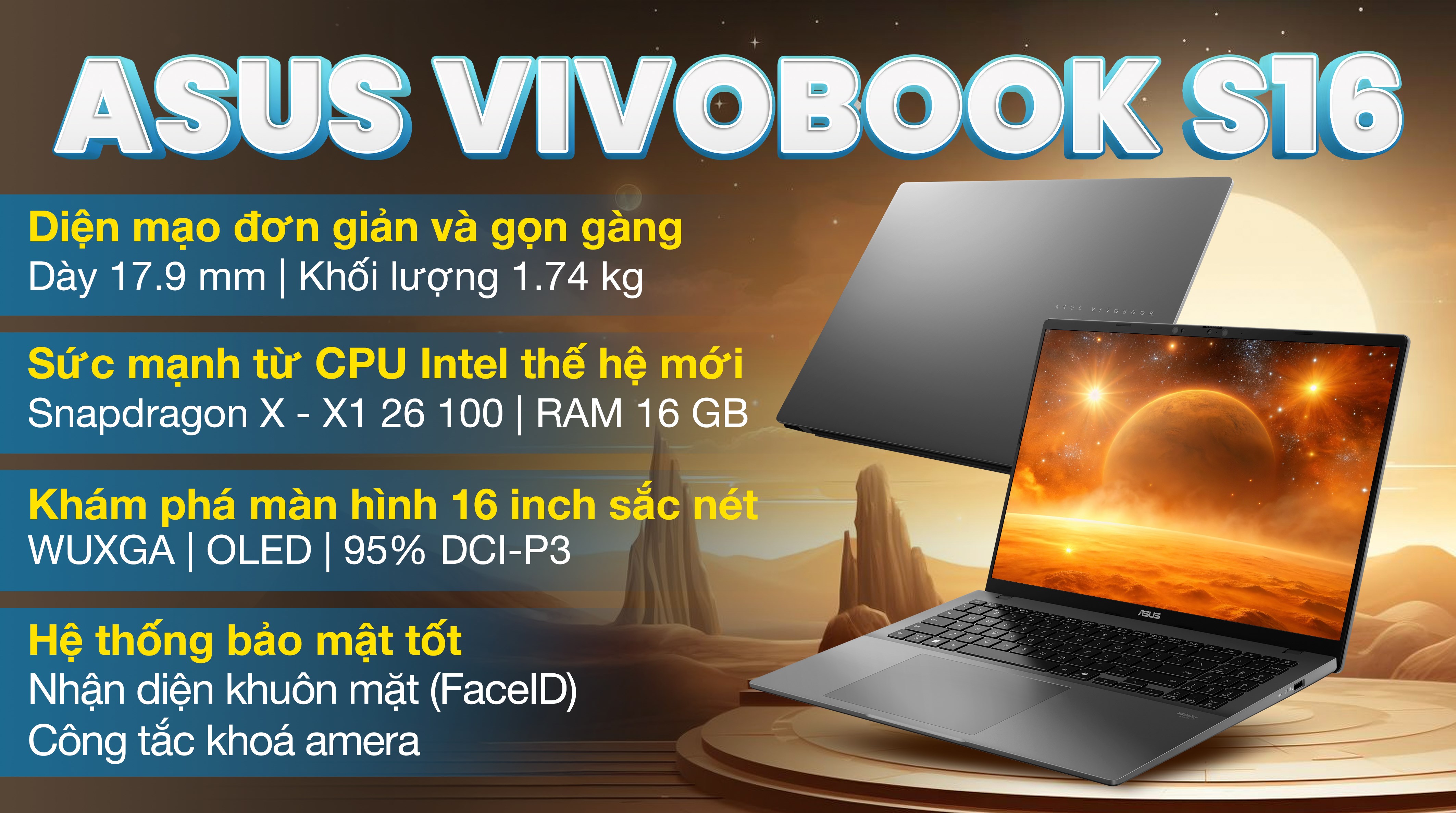 Laptop Asus Vivobook S16 S3607QA - SH040WS (X1 26 100, 16GB, 512GB, WUXGA OLED, OfficeH24+365, Win11)