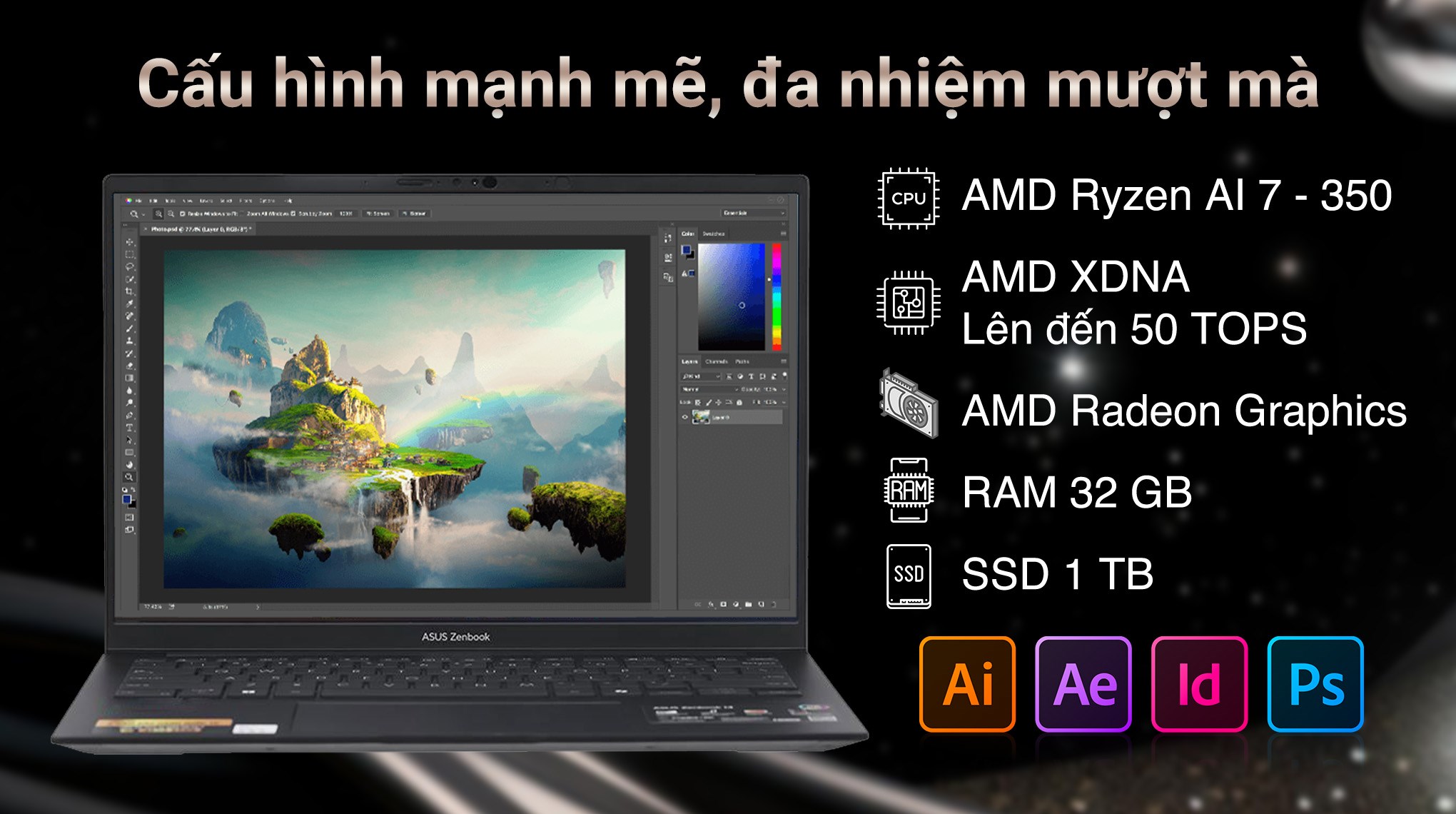 Laptop Asus Zenbook 14 UM3406KA - PP590WS (R7 AI 350, 32GB, 1TB, 3K OLED 120Hz, OfficeH24+365, Win11)