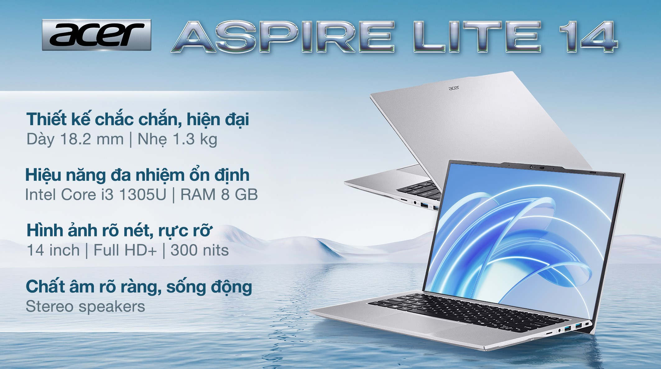 Laptop Acer Aspire Lite 14 AL14 52P 309T - NX.D7ESV.001 (i3 1305U, 8GB, 512GB, Full HD+, Win11)