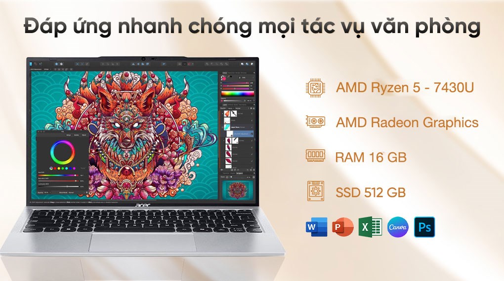 Laptop Acer Aspire Lite 15 AL15 42P R50R - NX.D34SV.004 (R5 7430U, 16GB, 512GB, Full HD, Win11)