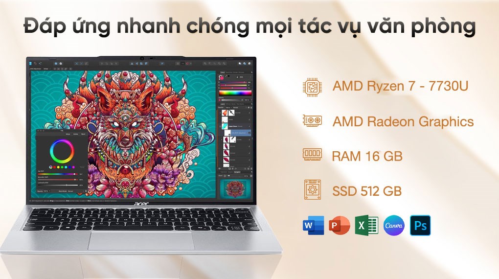 Laptop Acer Aspire Lite 15 AL15 42P R86Y - NX.D3QSV.003 (R7 7730U, 16GB, 512GB, Full HD, Win11)