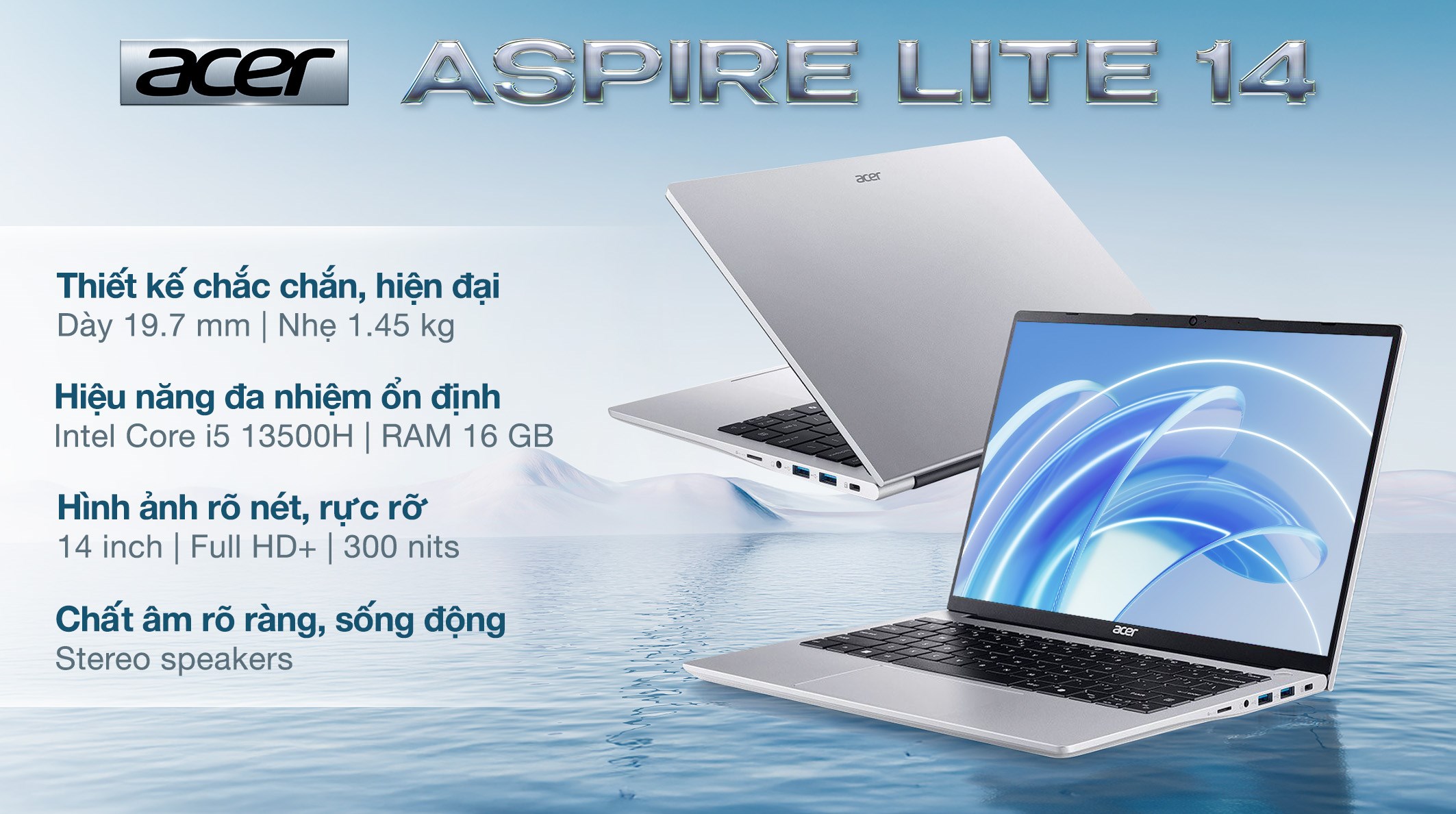 Laptop Acer Aspire Lite 14 AL14 71P 55P9 - NX.D7USV.001 (i5 13500H, 16GB, 512GB, Full HD+, Win11)