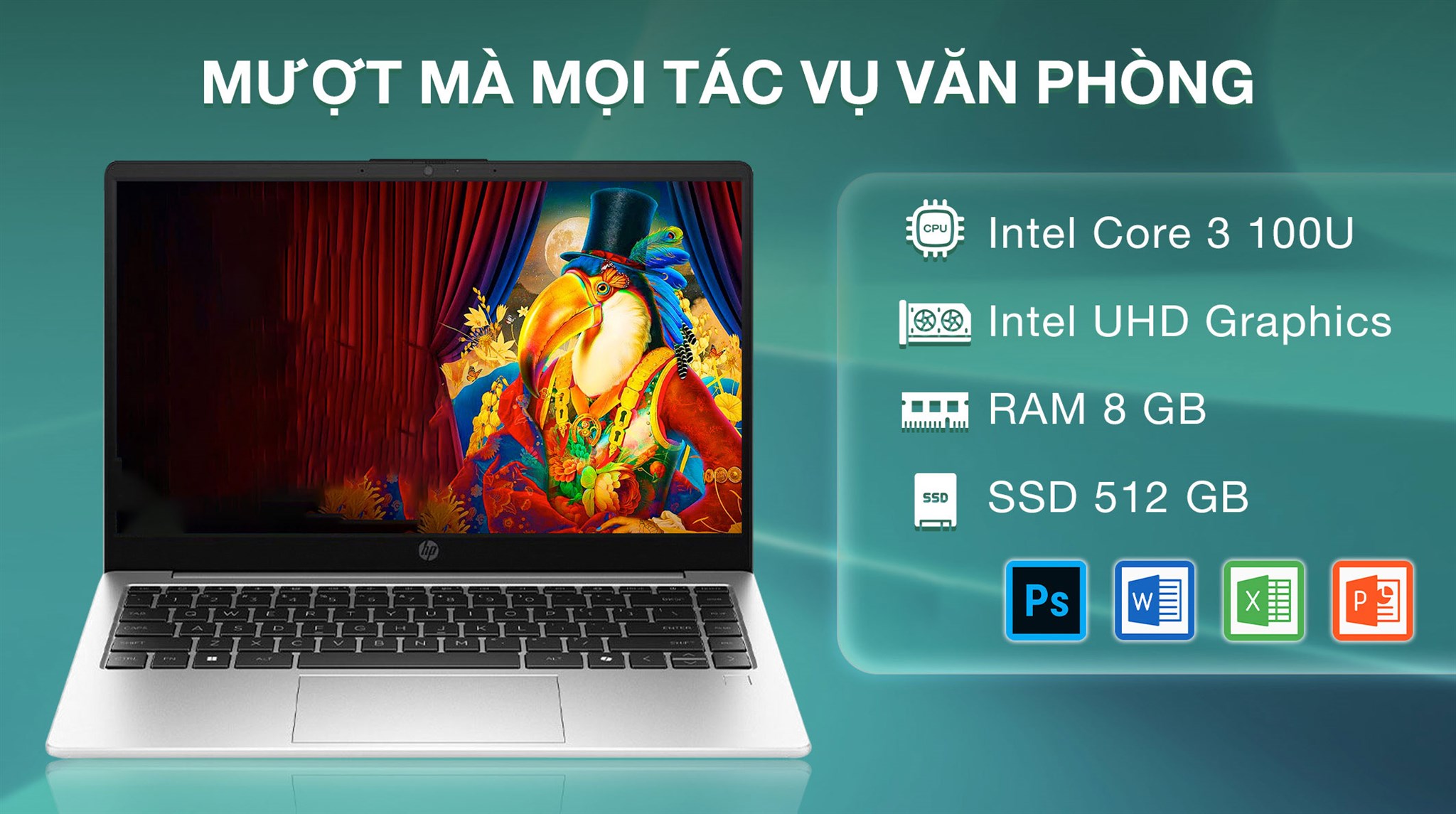 Laptop HP 240R G10 - C3RU6AT (Core 3 100U, 8GB, 512GB, Full HD, Win11)