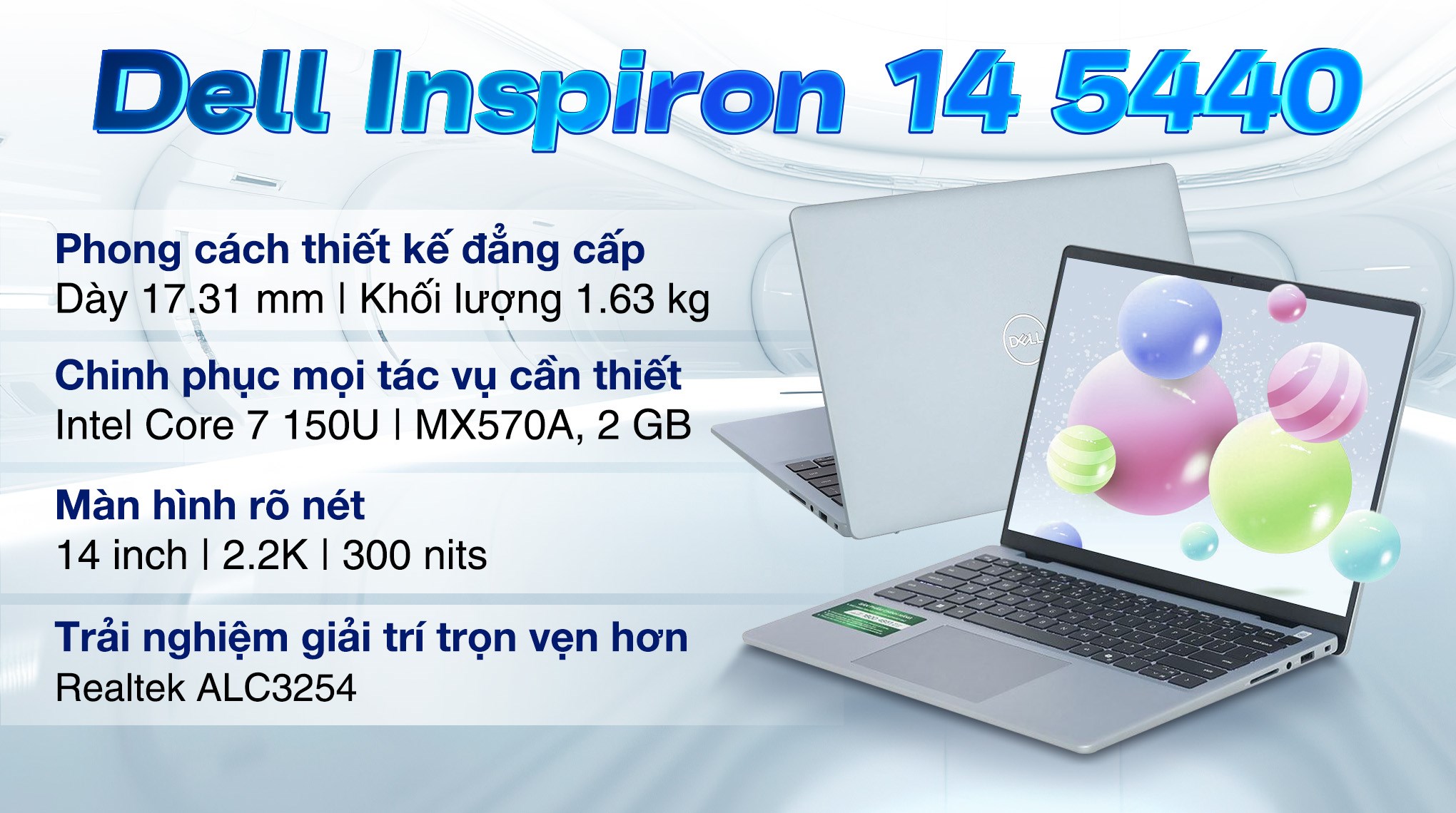 Laptop Dell Inspiron 14 5440 - 71059084 (Core 7 150U, 16GB, 1TB, MX570A 2GB, 2.2K, OfficeH24+365B, Win11)