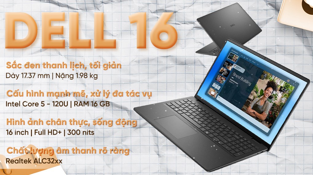 Laptop Dell 16 DC16250 - 71076092 (Core 5 120U, 16GB, 1TB, Full HD+, OfficeH24+365B, Win11)