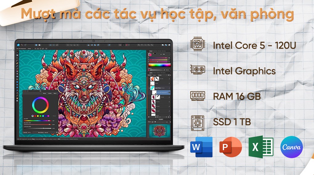 Laptop Dell 16 DC16250 - 71076092 (Core 5 120U, 16GB, 1TB, Full HD+, OfficeH24+365B, Win11)