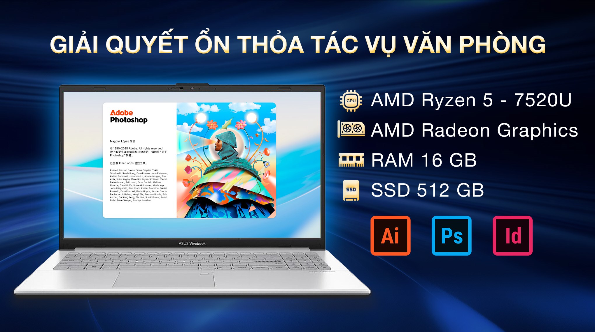 Laptop Asus Vivobook Go E1504FA - BQ1160W (R5 7520U, 16GB, 512GB, Full HD, Win11)